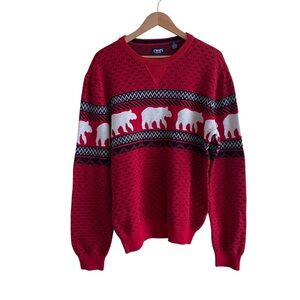 Chaps Sweater Men Medium Red Fair Isle Polar Bears Crew Neck Pullover Cotton